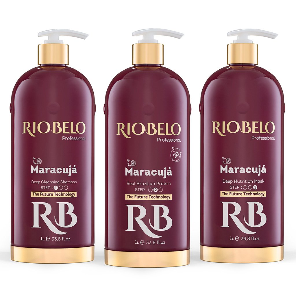3 Step 1L Brazilian Professional Hair Protein KIT For Normal and Curly Hair by RIOBELO